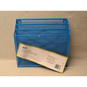 Honey-Can-Do Blue Steel Metal Mesh Vertical File Sorter Desk Organizer 3 Slot